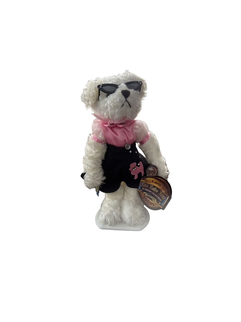 Baby Brass Button Bears Stuffed Animal, One Size, White and Pink